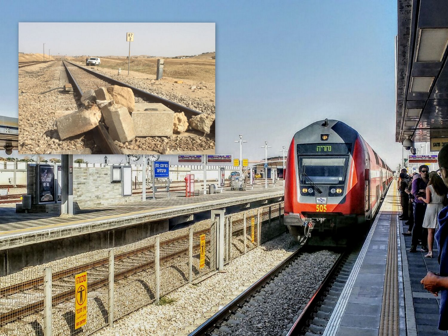 הסלעים שהונחו על מסילת הרכבת היו עלולים לגרום לירידה מהפסים ולפגיעה בחפים מפשע. צילום: שרון טל ; דוברות המשטרה 