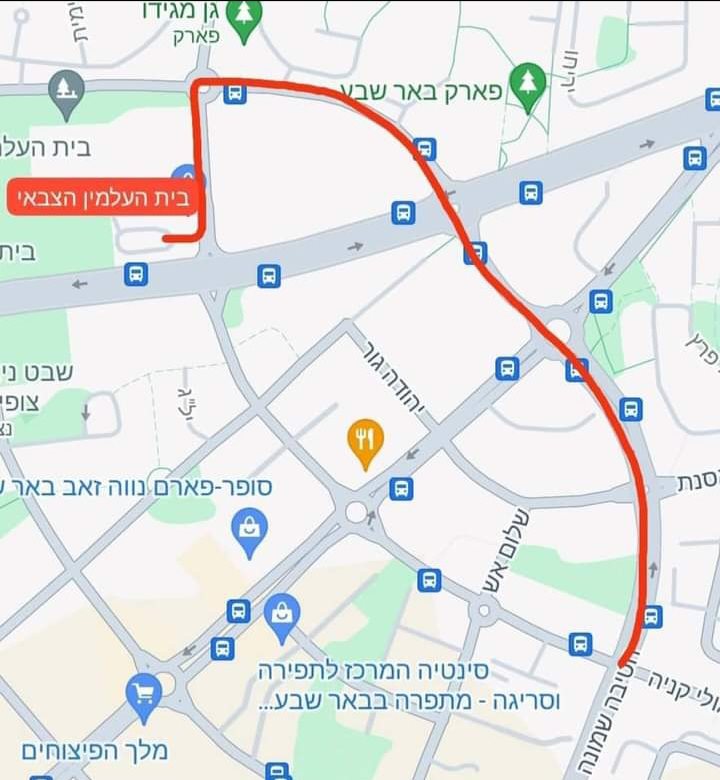 המסלול בו צפויים לצעוד היום תושבי ב"ש. תוכן גולשים שימוש לפי סעיף 27 א' בחוק זכויות היוצרים 